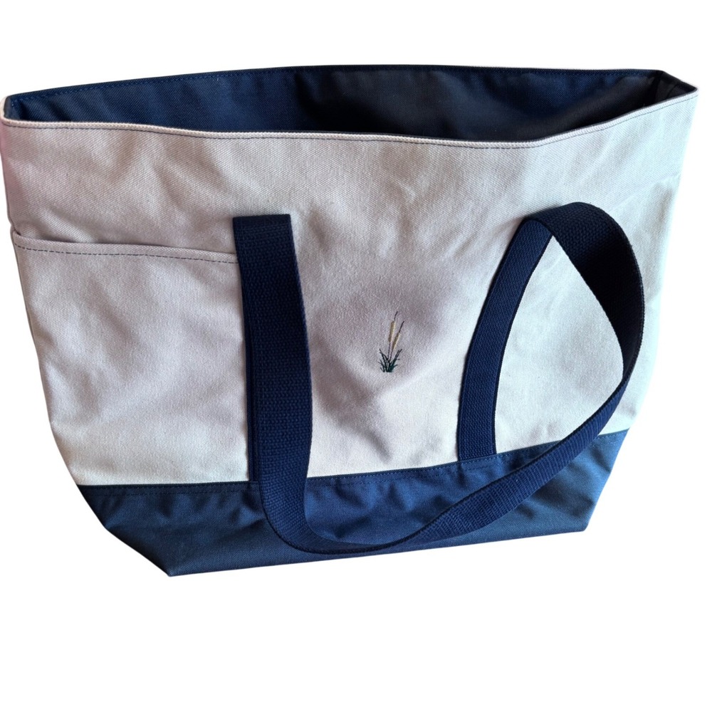 Hudson Sutler Canvas Tote Bag‎ Navy Blue Cream Large Zippered Beach Travel Bag